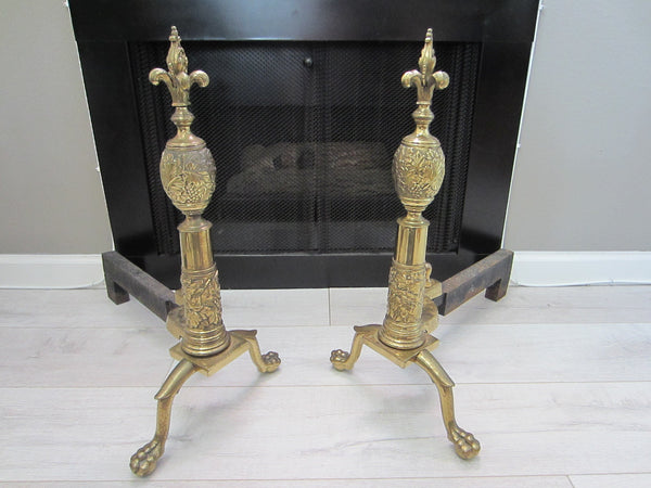 French Claw Foot Brass Andirons Late 18th Century Fleur D Elise - Designer Unique Finds 