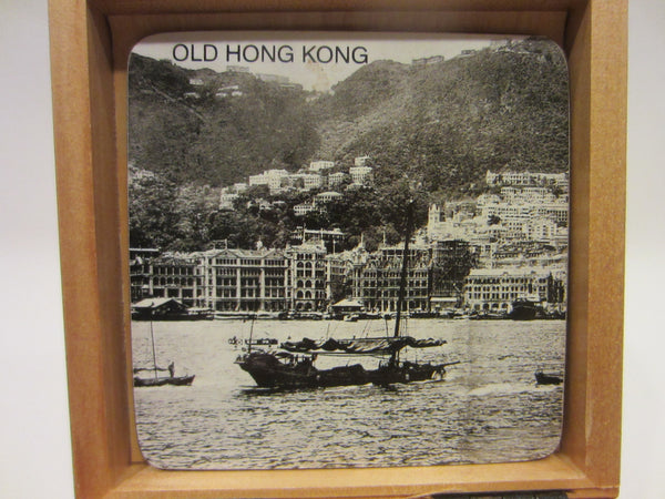 Old Hong Kong Coaster Set Black And White Various Illustrations Nautical Prints - Designer Unique Finds 