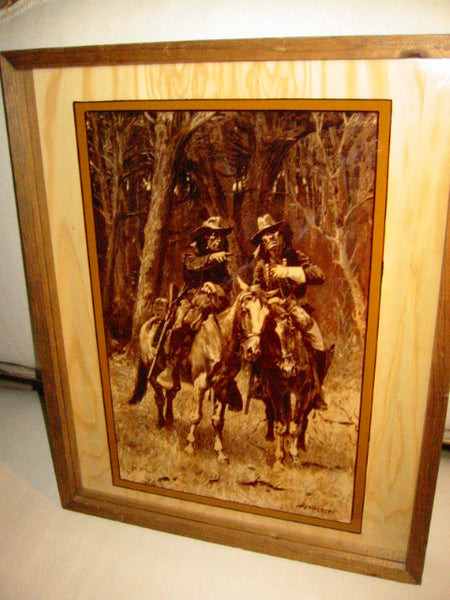 Attributed Remington Equestrian Cowboy Indian Reverse Glass Painted Art - Designer Unique Finds 
 - 1
