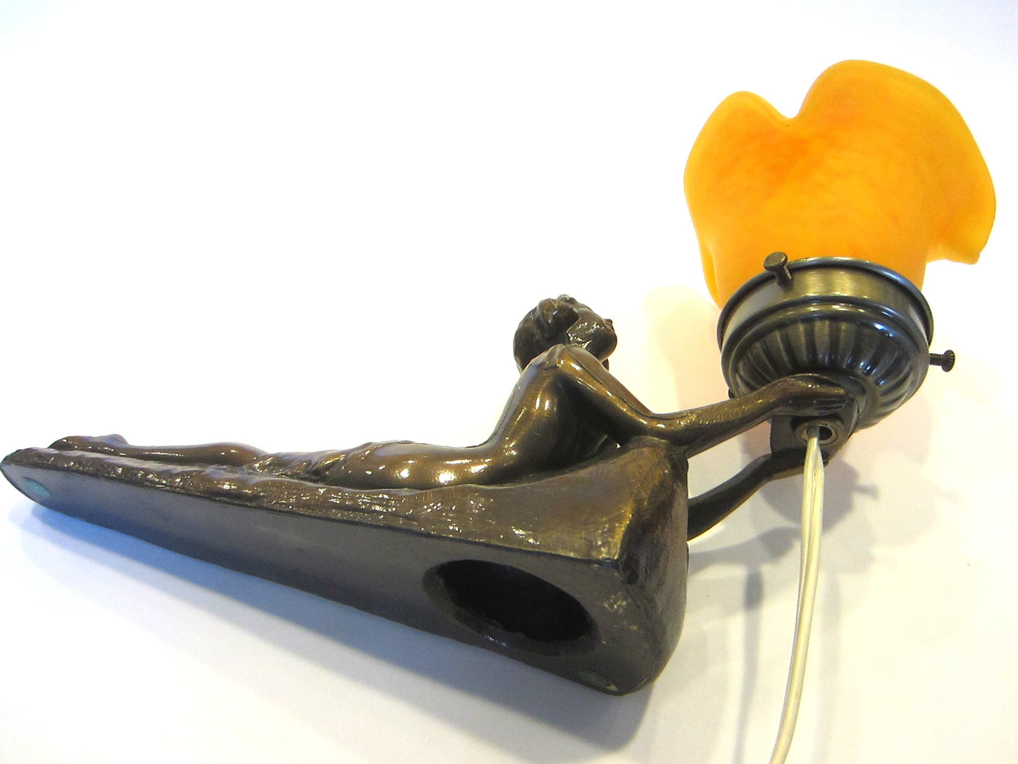 Mid Century Modern Bronze Figurative Reclining Woman Statue Table Light