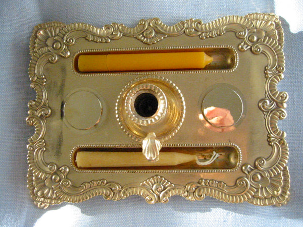 Brass Clawfoot Candle Tray Letter Seal Marked