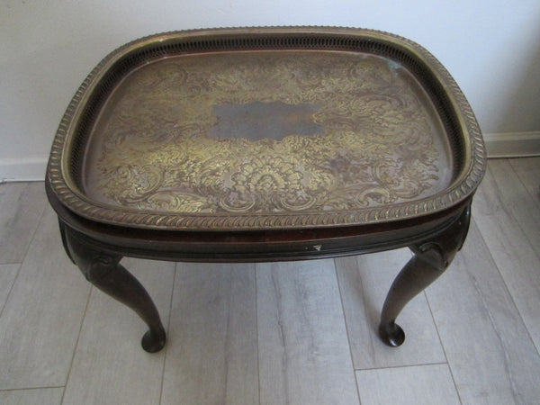 Colonial English Mahogany Brass Serving Tray Table - Designer Unique Finds 
 - 1