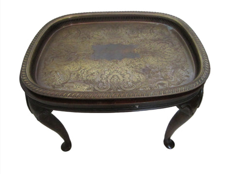 Colonial English Mahogany Brass Serving Tray Table - Designer Unique Finds 
 - 1