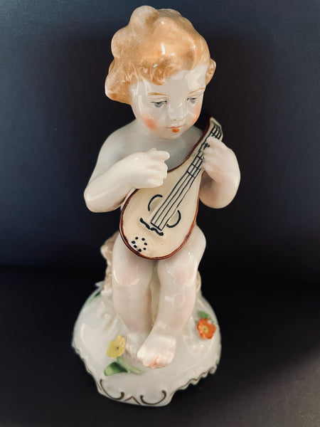 Heraldic Porcelain Angels Germany Von Schierholz Handmaleiei Mandolin Player Figures