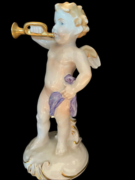 Heraldic Porcelain Angels Germany Von Schierholz Handmaleiei Mandolin Player Figures