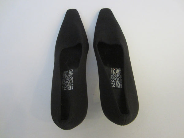 Salvatore Ferragamo Florence Italy Black Heels Canvas Vintage Shoes