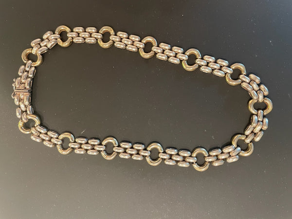 Italy Silver Necklace Open Link Brass Oval Accent Marked