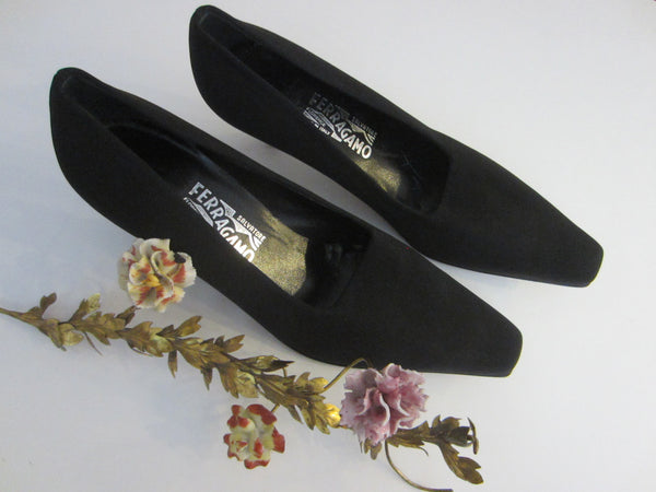 Salvatore Ferragamo Florence Italy Black Fabric Leather Sole Shoes 9B - Designer Unique Finds 