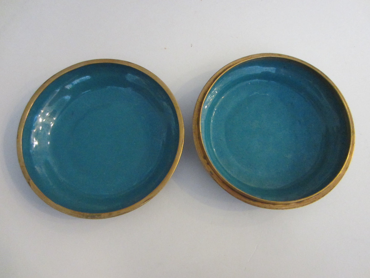 Blue Cloisonne Box Center Asian Monograms Gilt Decorated Medallions - Designer Unique Finds 