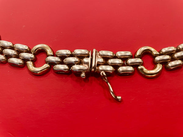 Italy Silver Necklace Open Link Brass Oval Accent Marked