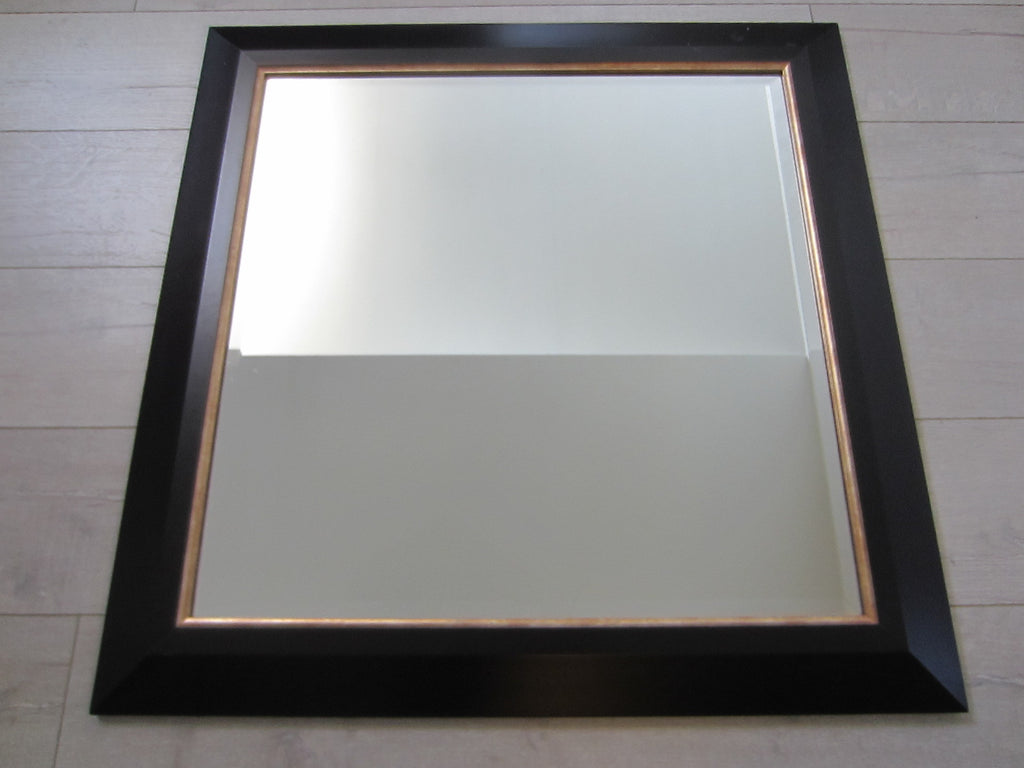 Contemporary Black Beveled Mirror Decorated Gilt - Designer Unique Finds  - 1