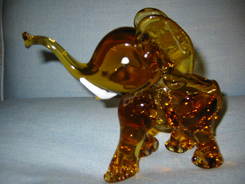 Amber Glass Hand Blwon Elephant Milky Tusks Sculpture - Designer Unique Finds 
 - 1