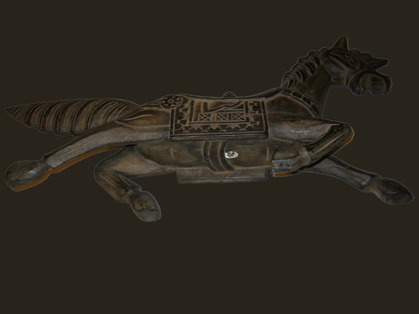 Folk Art Wild Running Horse Wood Carving Equestrian Sculpture - Designer Unique Finds 