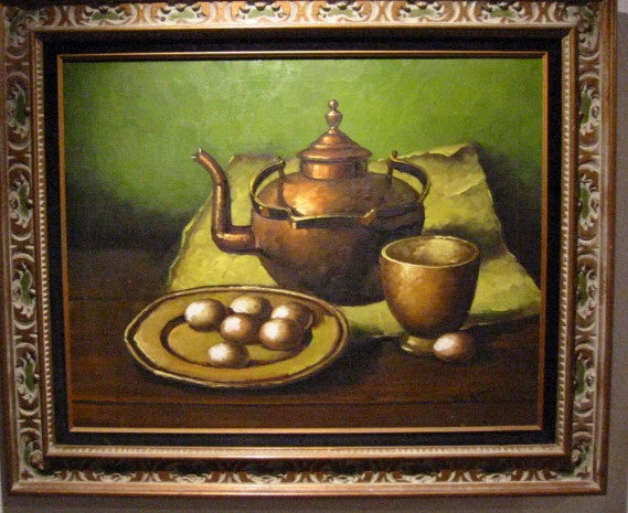 W Kance Copper Kettle Eggs Still Life Signed Oil On Canvas