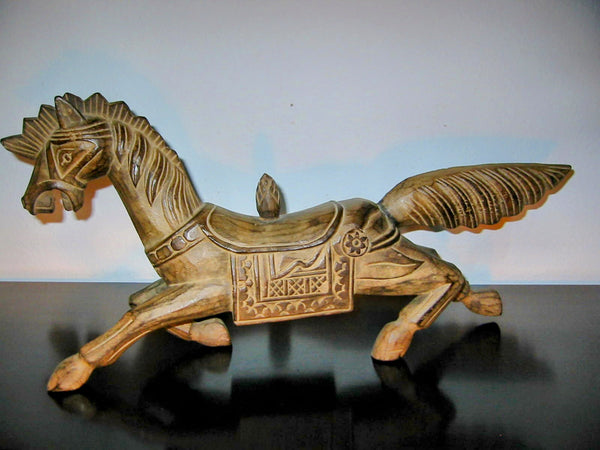 Wild Running Horse Carved Folk Art Equestrian Sculpture
