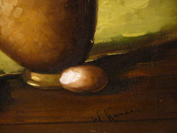 W Kance Still Life Urbanism Oil On Canvas Eggs Copper Teapot Signed - Designer Unique Finds 