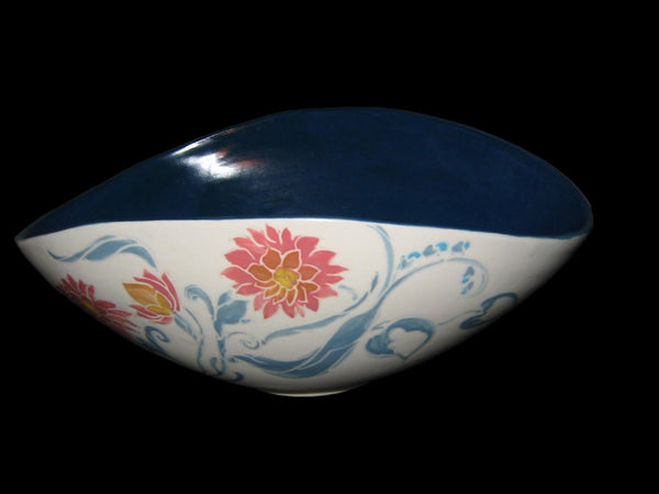 Deserma Ceramic Bowl Evelyn Gilmore Tuscon Blue Interior Pink Flowers - Designer Unique Finds 
 - 3