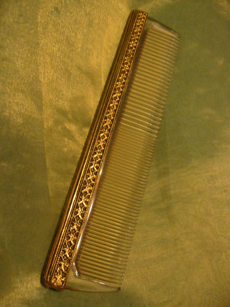 Mid Century Globe USA Brass Hair Comb Vanity Marked