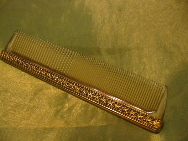 Mid Century Globe USA Vanity Brass Hair Comb - Designer Unique Finds 