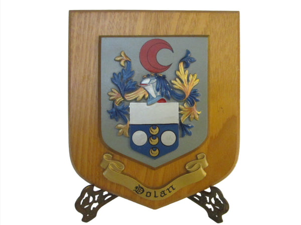 Dolan Family Crest Great Britain Plaque Decorated Colored Crescent Coat Of Arm