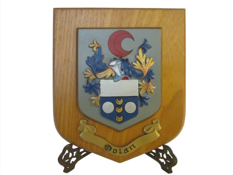 Dolan Family Crest Great Britain Plaque Decorated Colored Crescent Coat Of Arm