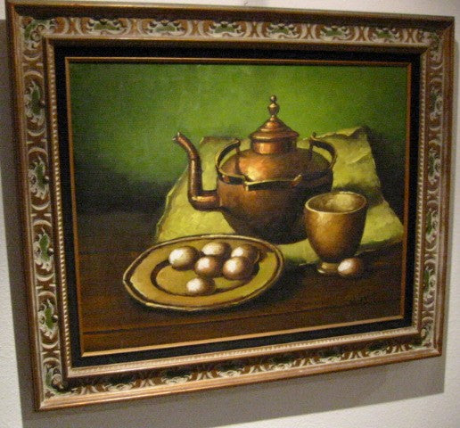W Kance Copper Kettle Eggs Still Life Signed Oil On Canvas
