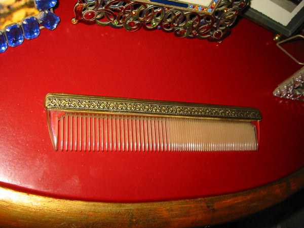 Mid Century Globe USA Vanity Brass Hair Comb - Designer Unique Finds 