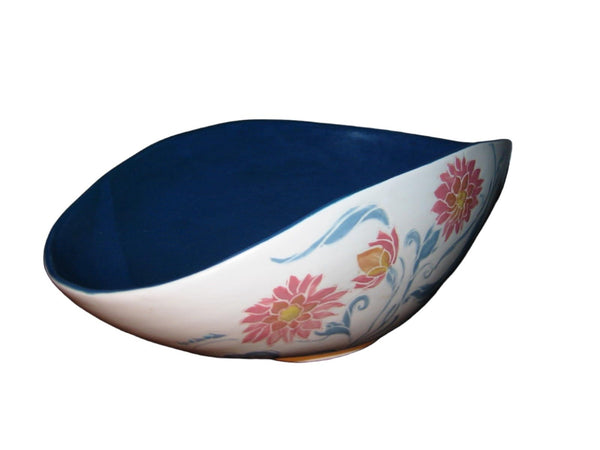 Deserma Ceramic Bowl Evelyn Gilmore Tuscon Blue Interior Pink Flowers - Designer Unique Finds 
 - 1
