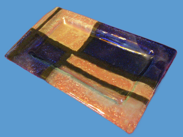 Venetian Glass Tray Blue Geometric Rectangle Dish - Designer Unique Finds 