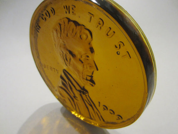 Abraham Lincoln Amber Glass Portrait Presidential Commemorative Paperweight