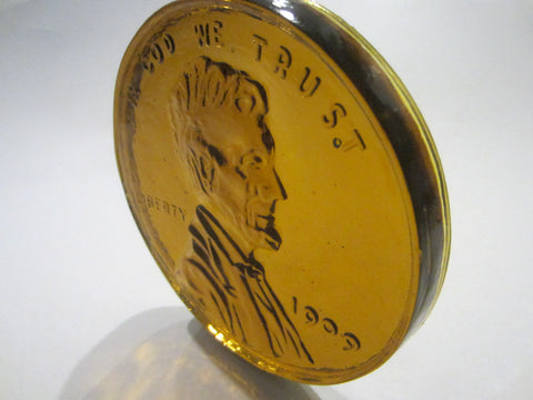 Abraham Lincoln Amber Glass Portrait Presidential Commemorative Paperweight