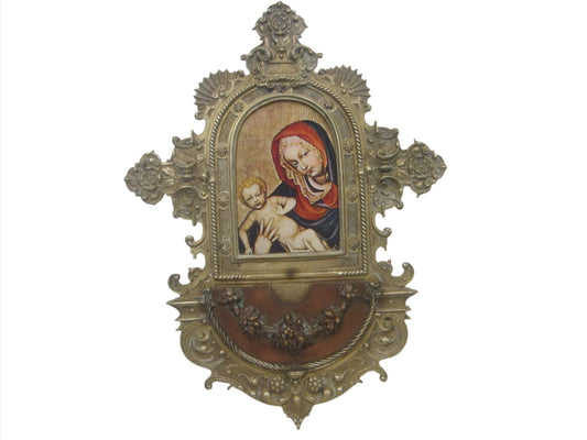 Madonna Child Paper Portrait Bronze Ornate  Frame