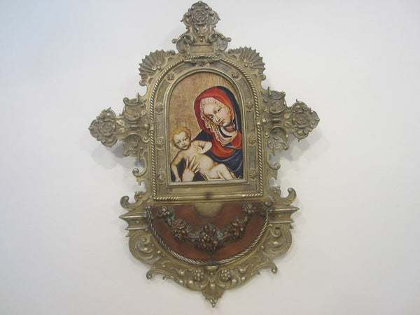 Madonna Child Paper Portrait Bronze Ornate  Frame