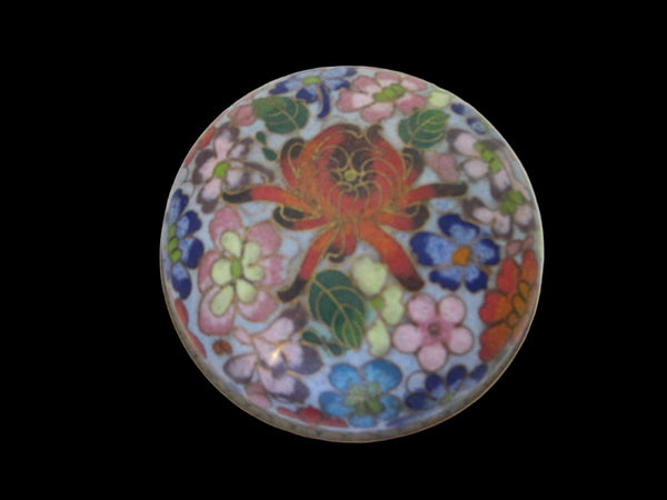Cloisonne Jewelry Box Red Lotus Floral Enameling Blue Interior