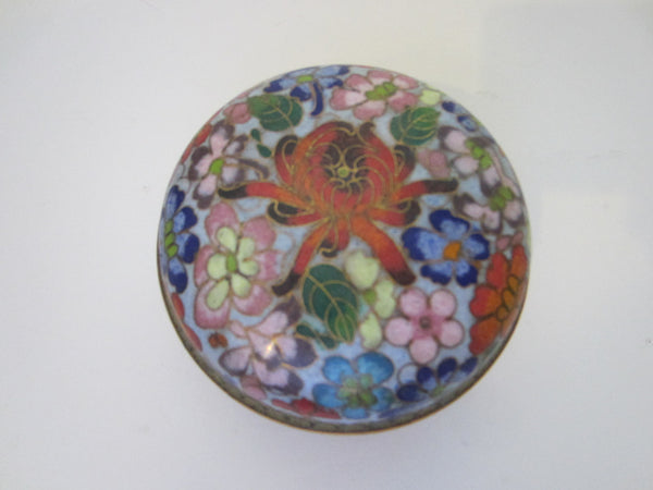 Cloisonne Jewelry Box Red Lotus Floral Enameling Blue Interior