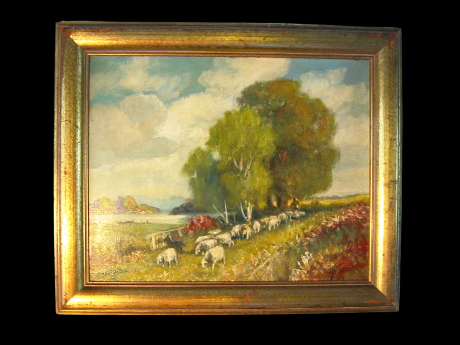 Shepherd Landscape Oil On Canvas Signed Titled Original Frame - Designer Unique Finds 