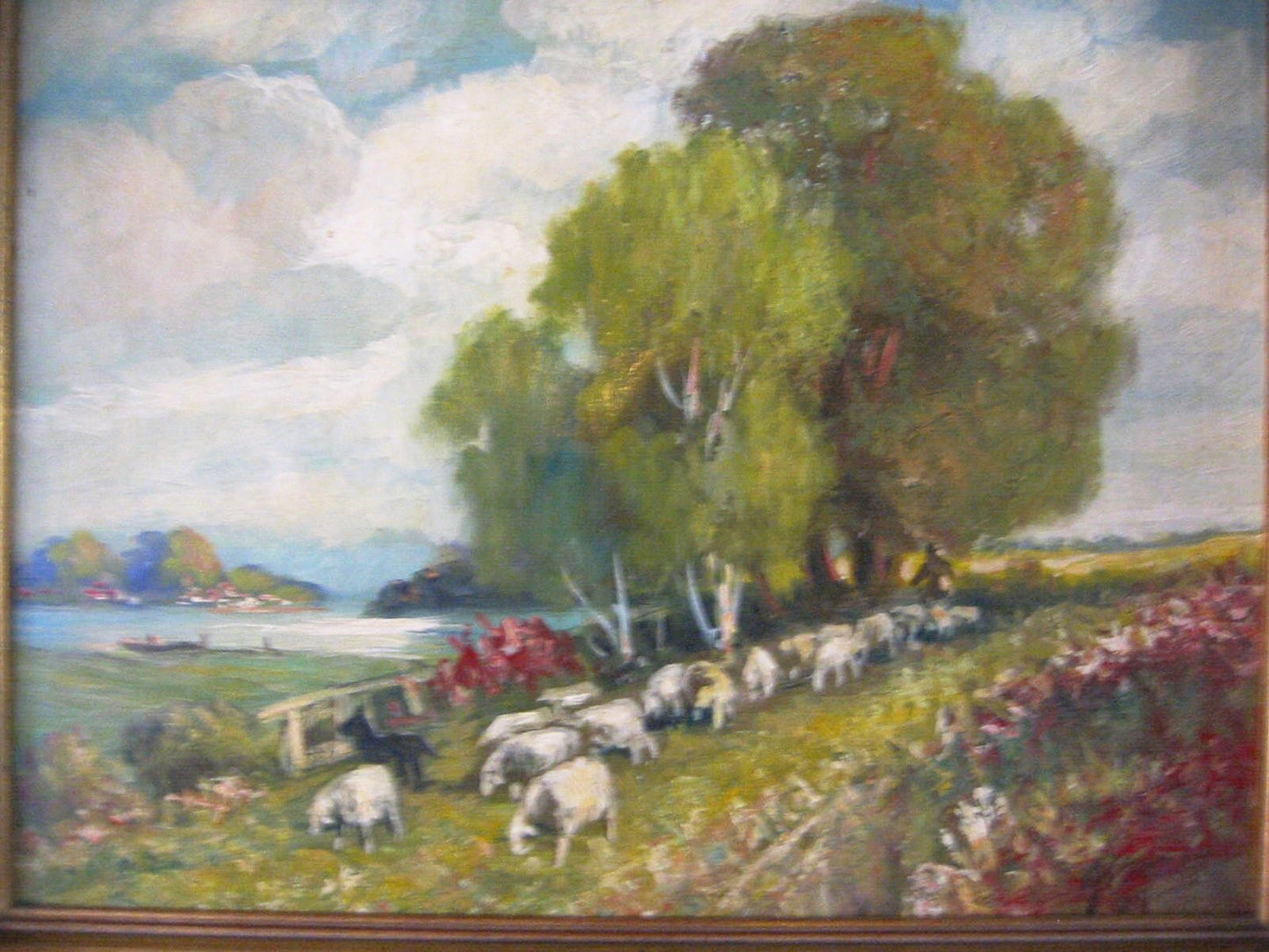 Shepherd Landscape Oil On Canvas Signed Titled Original Frame - Designer Unique Finds 