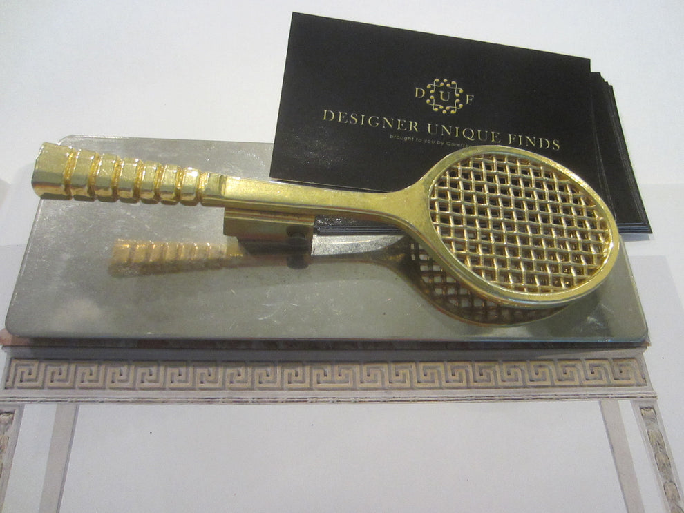 Brass Tennis Racket Chrome Card Holder Desk Decor – Designer Unique Finds