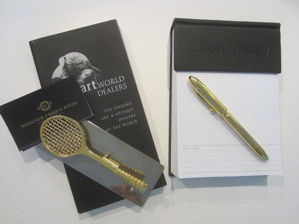 Brass Tennis Racket Chrome Card Holder Desk Decor