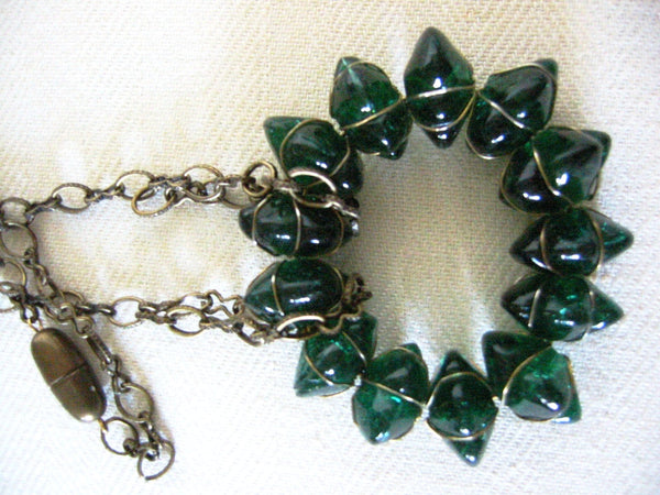 Venetian Green Glass Pendant Folk Art Link Necklace - Designer Unique Finds 