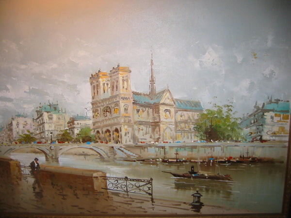 DeVitty Impressionist Boulevard Along The River Seine Notredame Oil On Canvas - Designer Unique Finds 
 - 1