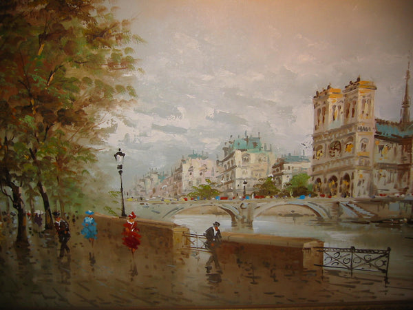 DeVitty Impressionist Boulevard Along The River Seine Notredame Oil On Canvas - Designer Unique Finds 
 - 12