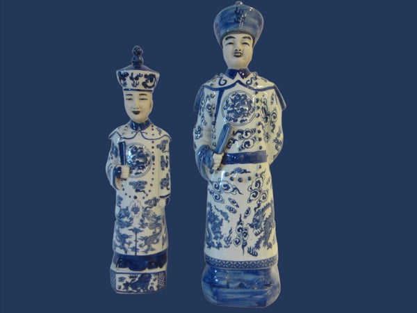 Asian Chinoiserie Blue White Ceramic Traditional Figures