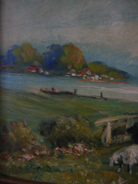 Continental Impressionist Landscape Oil On Canvas Titled Sheppard - Designer Unique Finds 