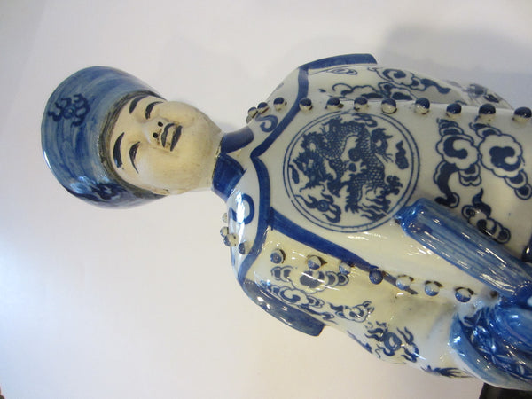 Asian Chinoiserie Blue White Ceramic Traditional Figures