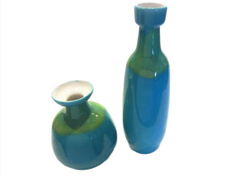 Modern Blue Ceramic Vases Green Accent  - Designer Unique Finds 