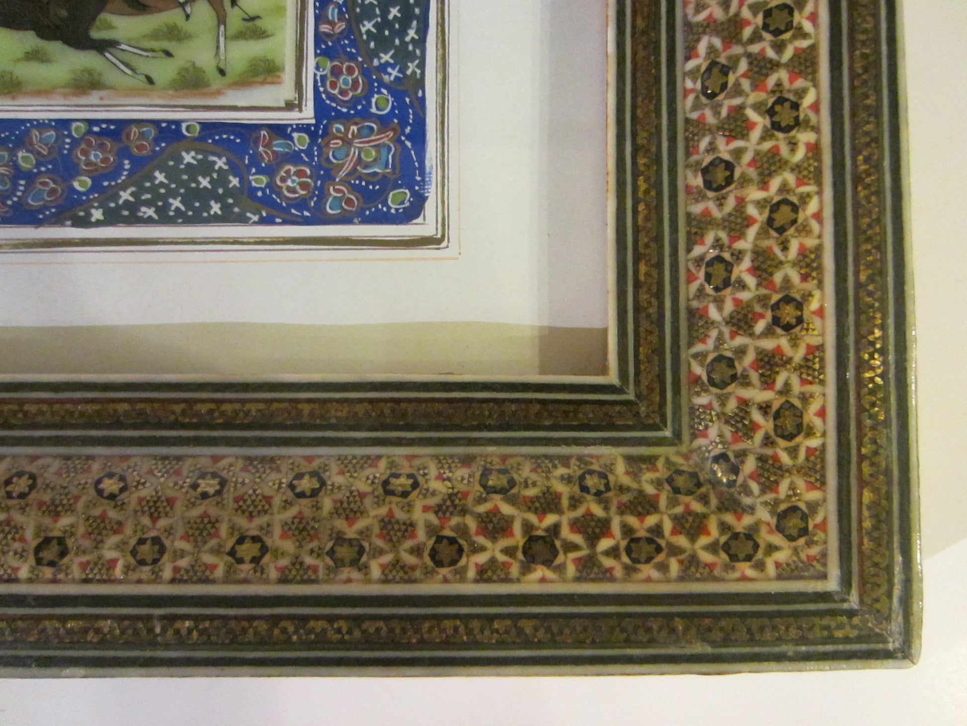 Miniature Signed Equestrian Painting In Khatam Frame Persian Art By Shahang Saz - Designer Unique Finds 