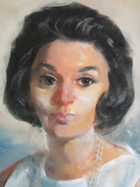 Mid Century Woman Portrait Mid Century Oil On Canvas Signed Dated Velletri 64 - Designer Unique Finds 