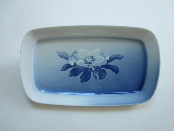 Bing Grondahl Rectangle Porcelain Tray Blue Flower Center Medallion