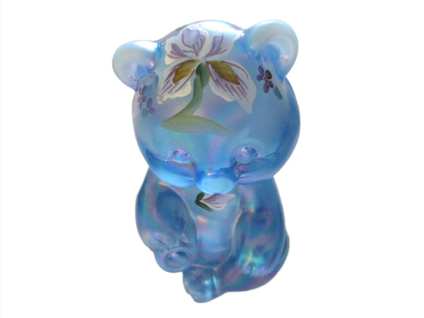 W Watson Fenton Blue Glass Iridized Floral Signed Teddy Bear 
